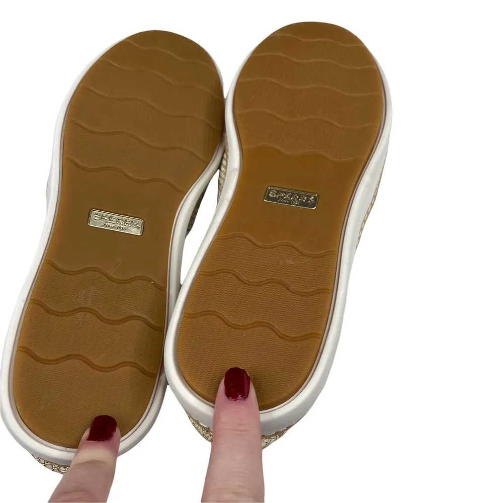 New Women's Sperry Gold & Cream Scaled Rey Leather Slider Boat Shoes-8M - Image 5