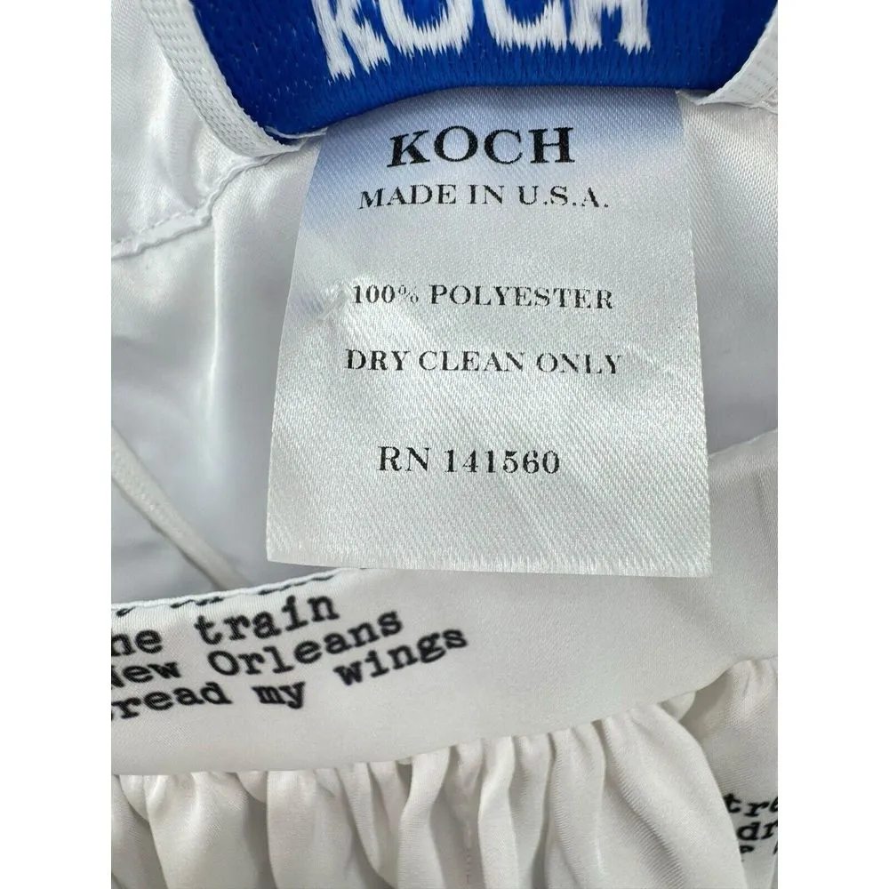 KOCH Book Writing Print Top Tiered Ruffle Crop Tank‎ Made In USA Size Small White - Image 5