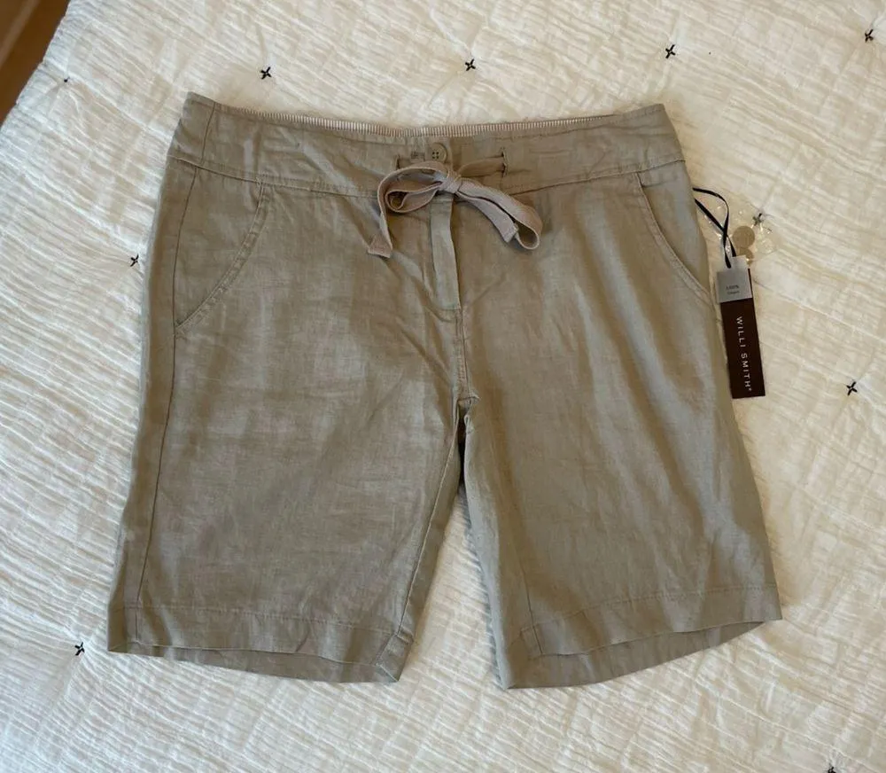 WILLI SMITH Linen Belted Waist Bermuda Walking Shorts Size 4 Oatmeal Beige NWT - Image 2