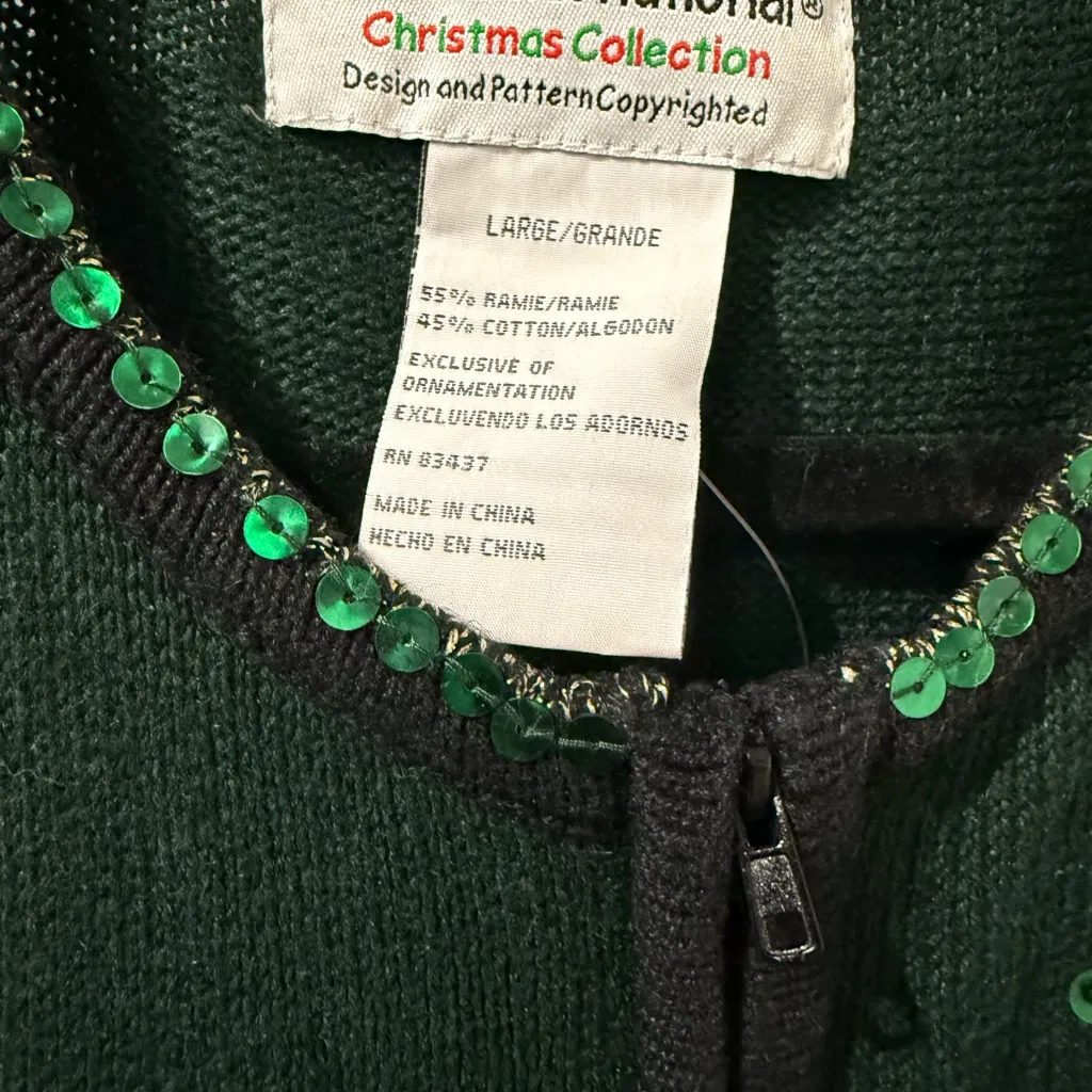Tiara International‎ Christmas Collection Sweater Poinsettia Y2K Knit NWOT Sz L Green Size L - Image 7