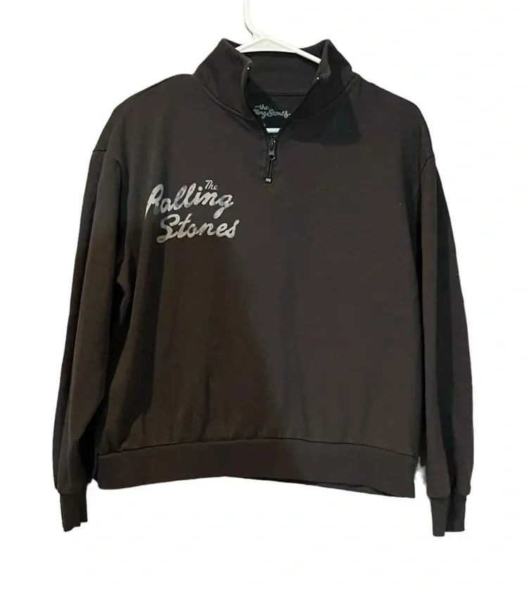 The Rolling Stones Quarter Zip Cropped Sweatshirt Women's Size Small - Image 1