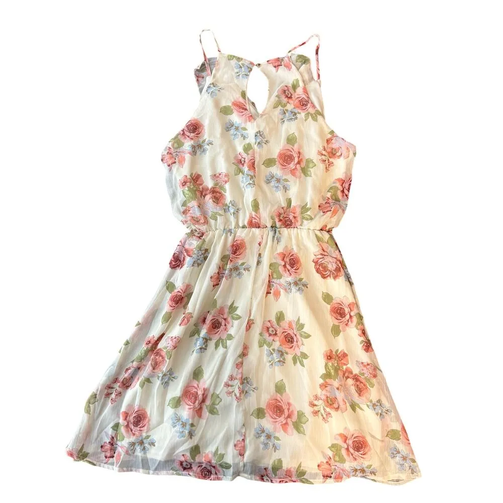 Blush Pink Floral Ruffle Dress – Flowy Sleeveless Boho Sundress Size M Size M - Image 2