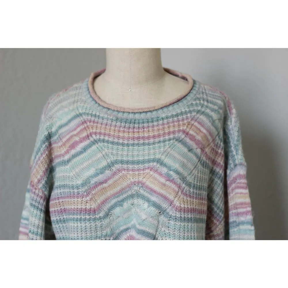 Pastel Striped Cable Knit Sweater - Image 4