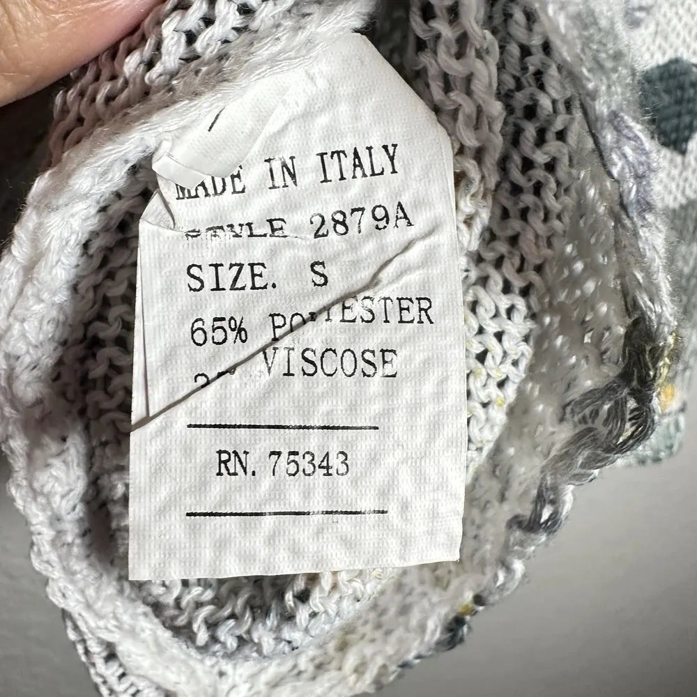 Luisa Ricci Italy Floral Knit Sweater Small Yellow Gray Dolman Lightweight Boho - Image 11