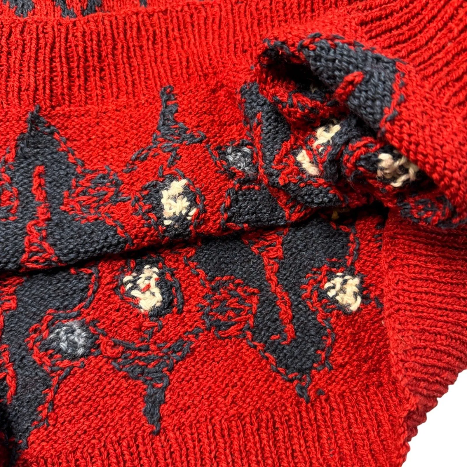 Muir and Osborne Red Sweater Womens Small Hand Knit Cotton Fair Isle Vintage 80s - Image 6