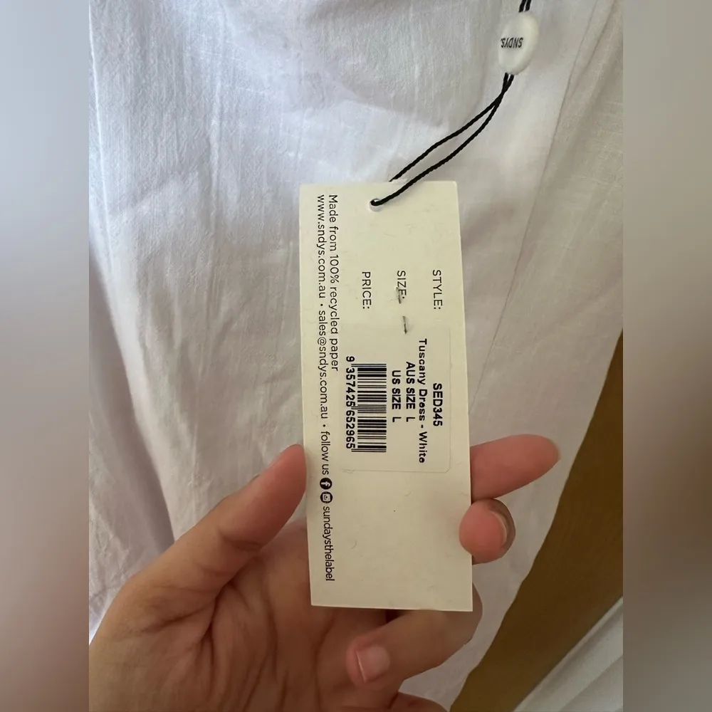 Sundays the Label SNDYS Tuscany Dress White Elegant White Puff Sleeve Dress Size L - Image 4