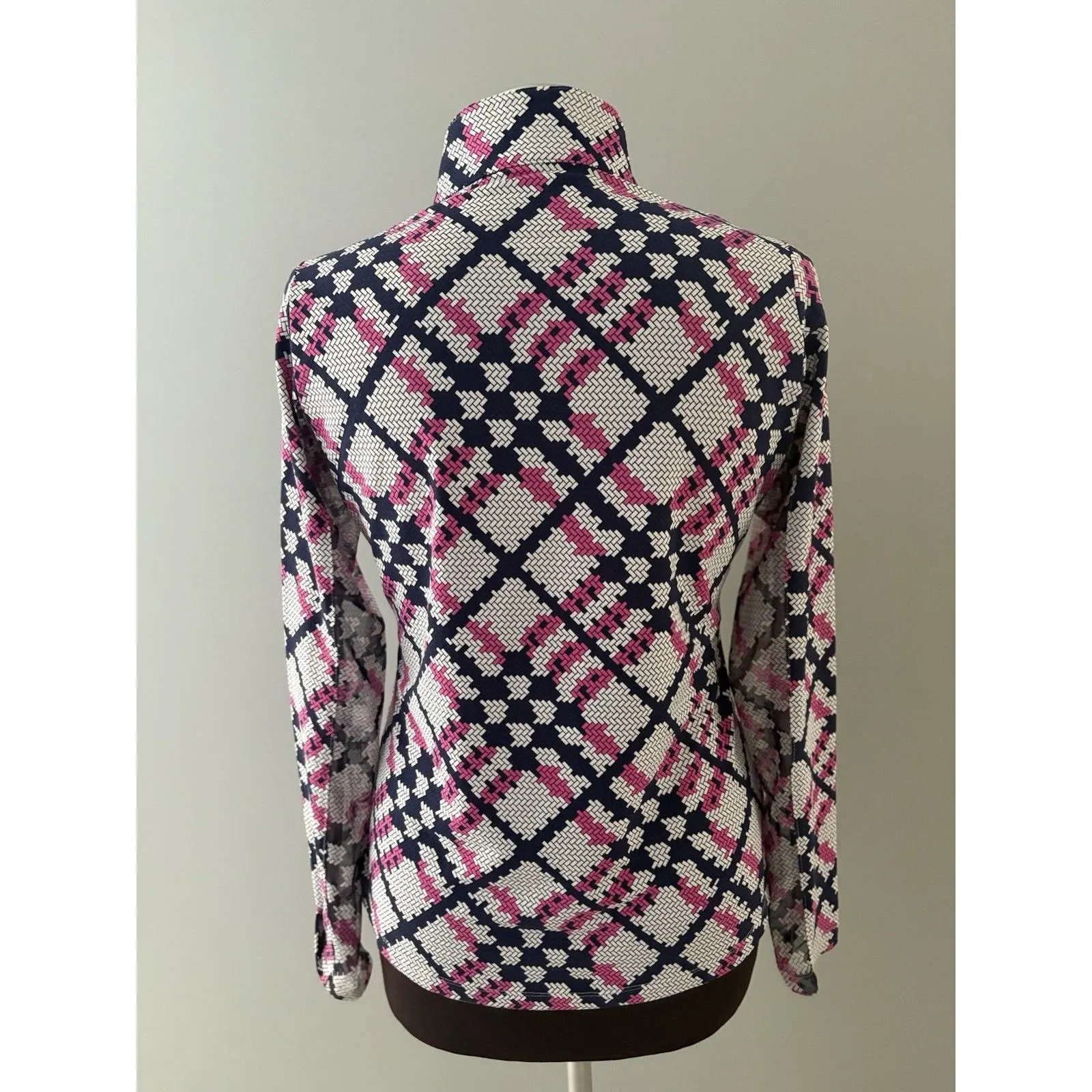 IBKUL 1/4 Zip Top Size S Pink Blue White Geo Mesh Inset UPF50 Golf Tennis - Image 3