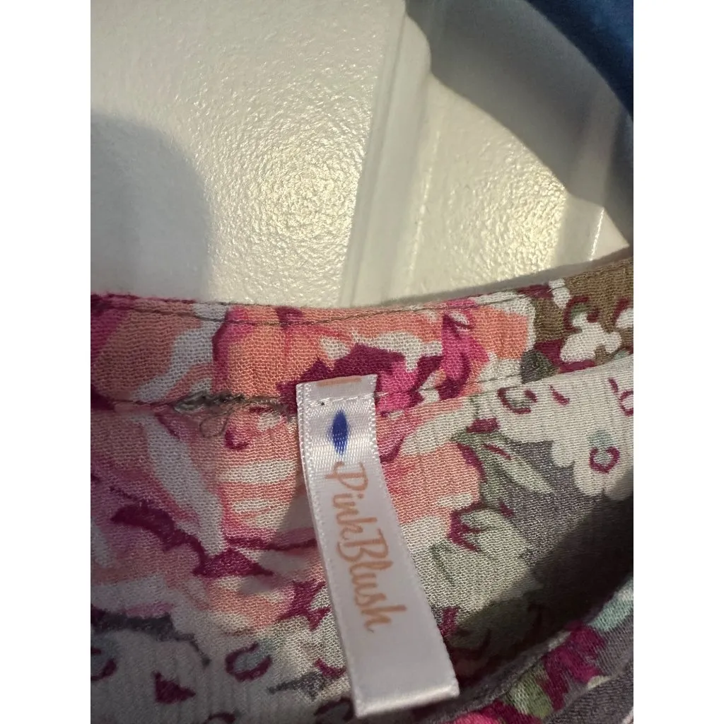 Pink Blush gray‎ and pink floral maternity tunic blouse L - Image 5