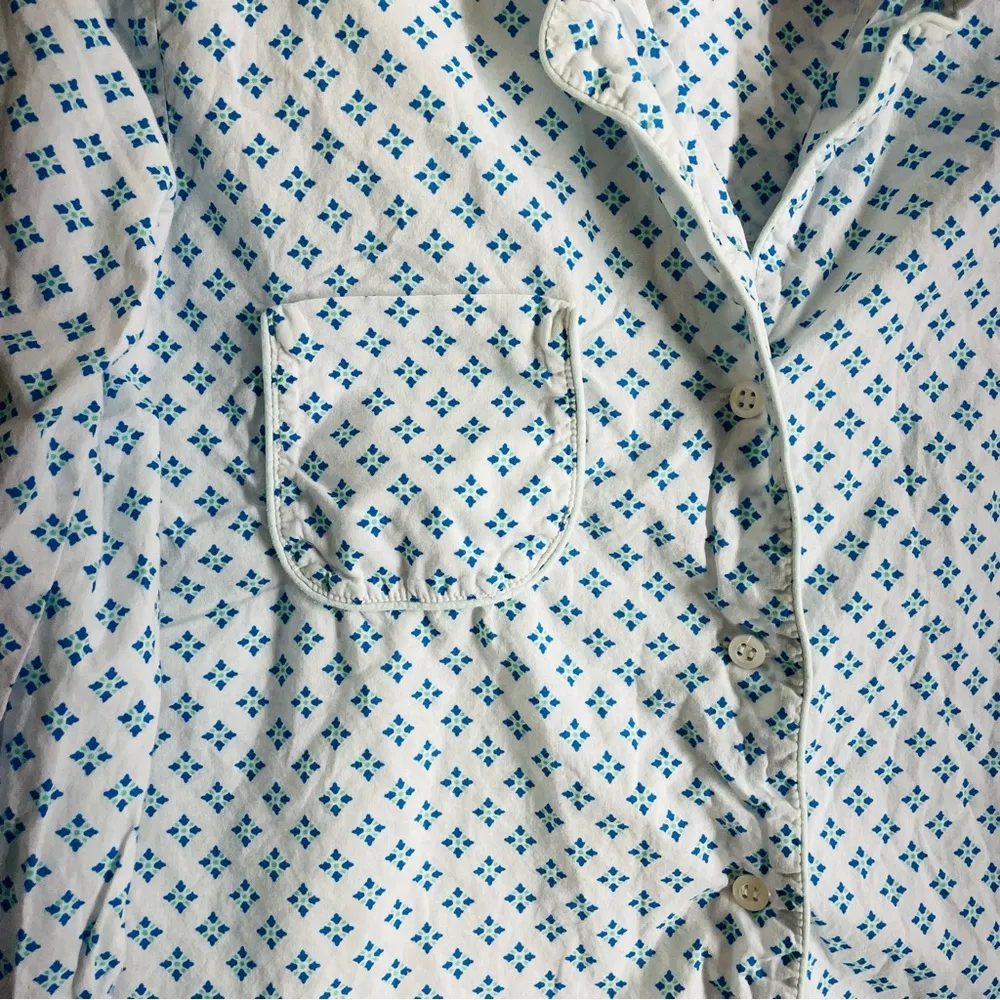 Derek Rose Pajama Top Button Down White Blue size M Size M - Image 6