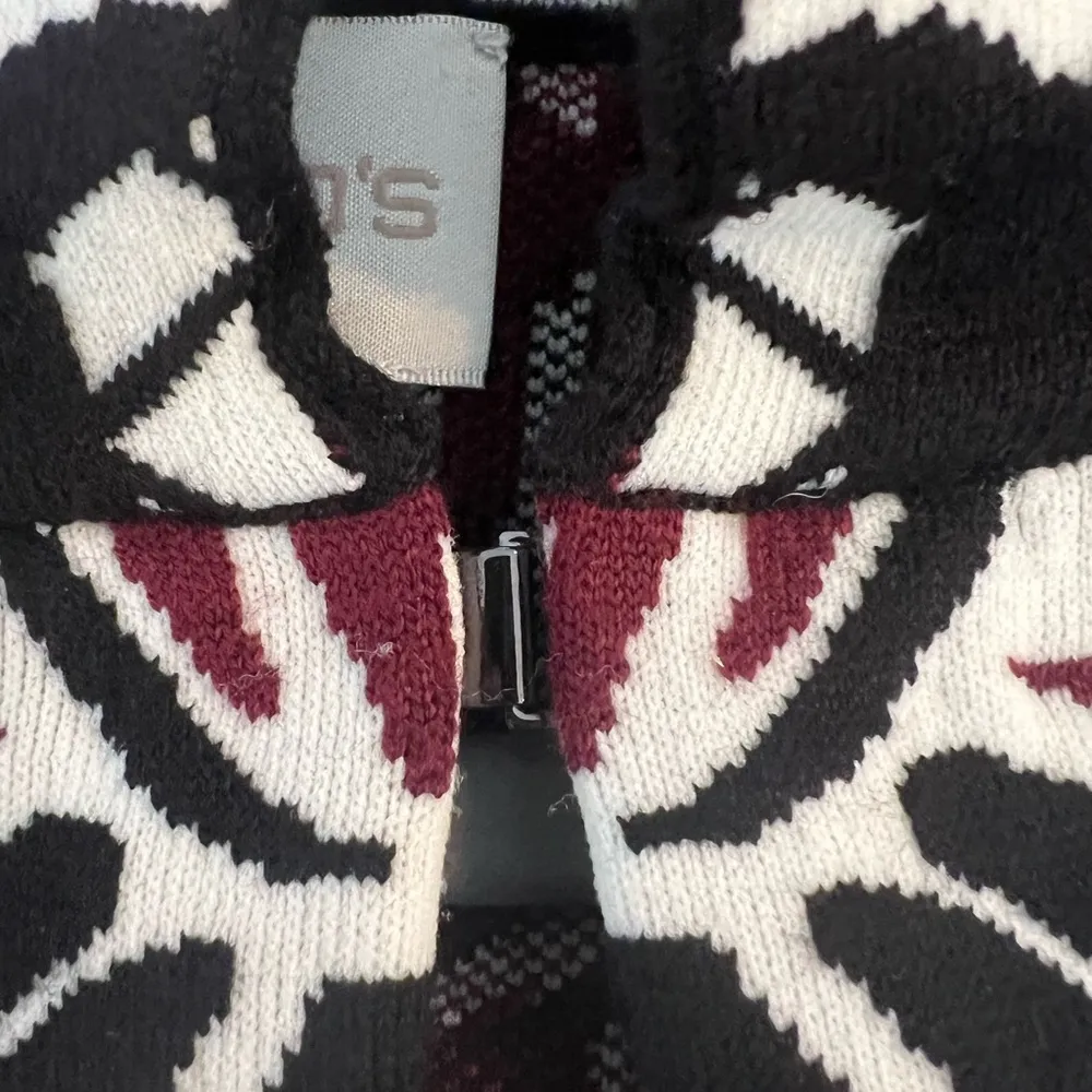 Chicos Longline Chico’s Midi Contrast Scroll Cardigan Sweater 2 Large $179 EUC - Image 12