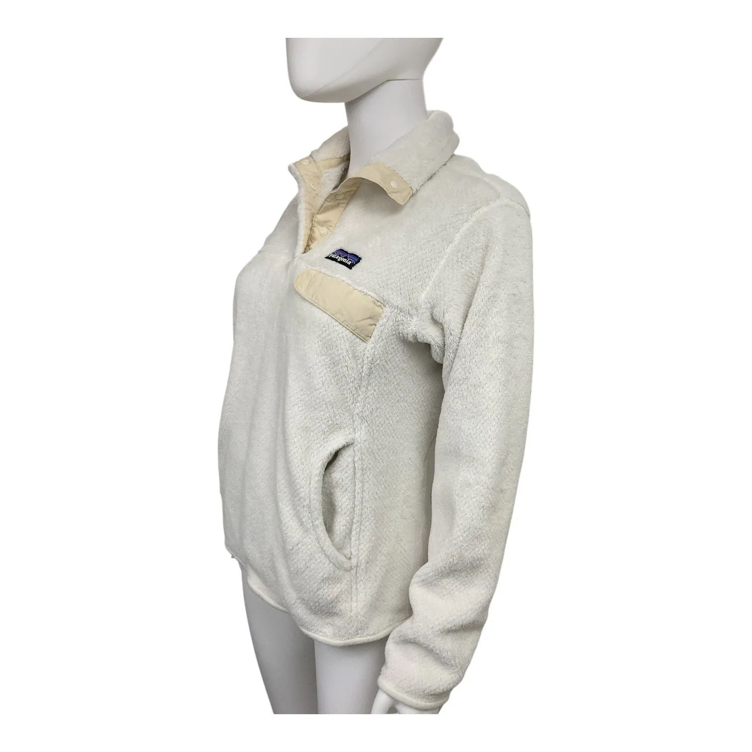 Patagonia Women's Cream Fleece Pullover Snap Button Sweater‎ Cozy Warm - Image 5