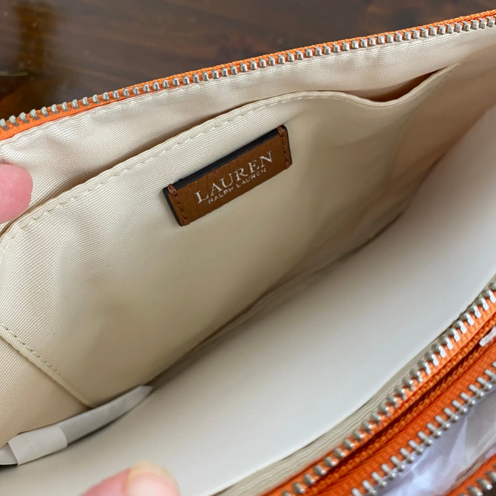 Lauren Ralph Lauren Orange Oxford Small Nylon Landyn Crossbody Bag - Image 11