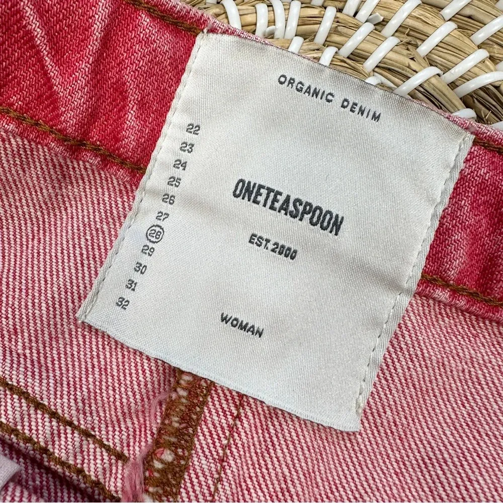 One Teaspoon Junkyard Relaxed Mini Denim Skirt Distressed in Organic Red Size 28 - Image 10