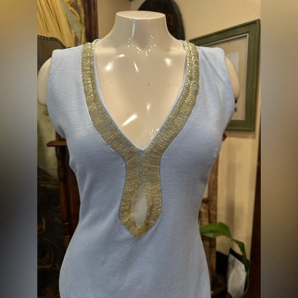 EUC Vijo Couture Elegant light Blue bodycon stretch Sleeveless Mini Dress - Image 3