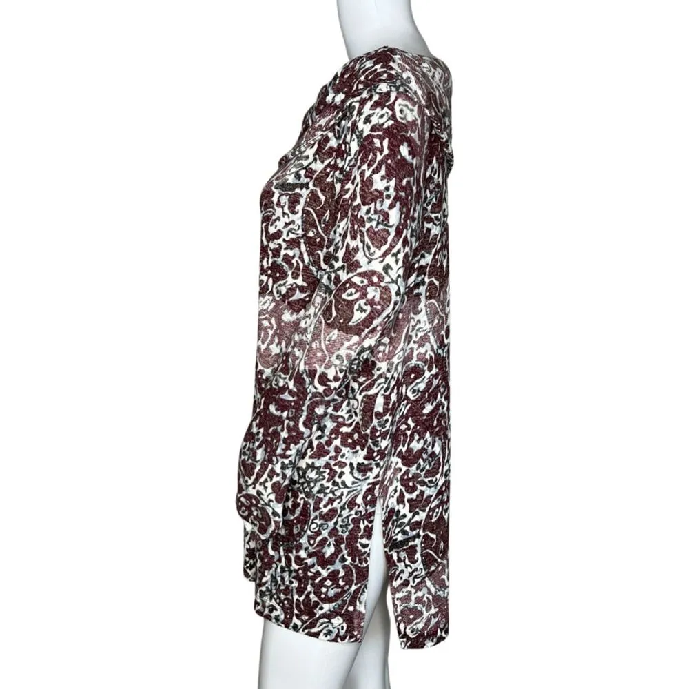 Chicos Sweater Womens Medium Tunic Burgundy Paisley Fold Over Neck Tunic Zenergy - Image 3