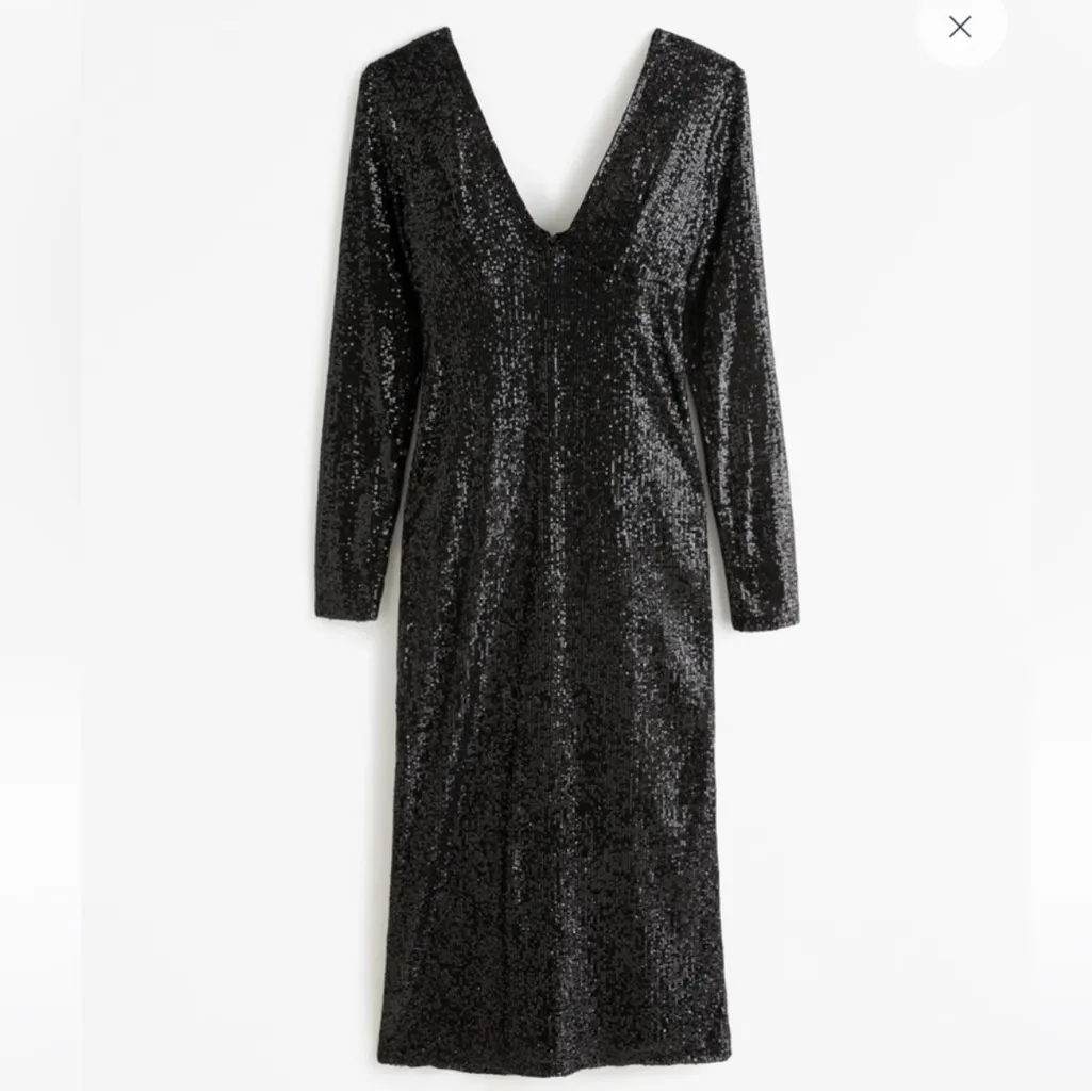 Abercrombie & Fitch Black Long-Sleeve Sequin Plunge Midi Dress Size XL - Image 4