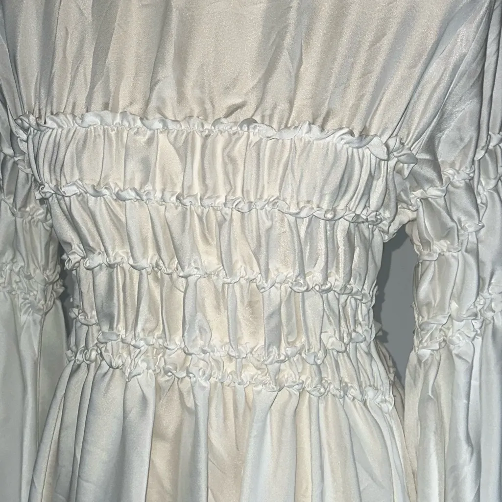 Georgia Hardinge • White Astra Mini Dress Starlet Bodice Shirring Size Med 6 - Image 6