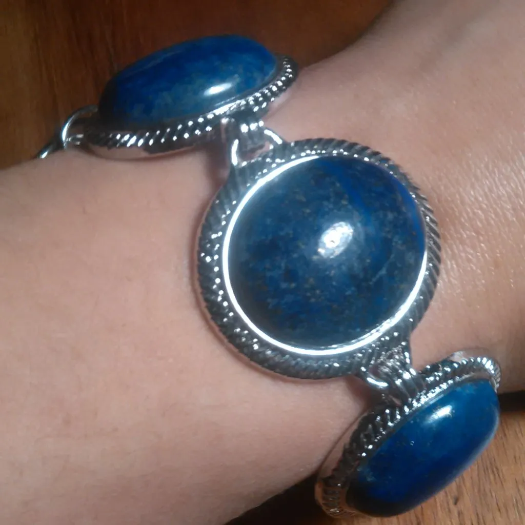 Lapis Lazuli Silvertone Toggle Clasp Bracelet - Image 7