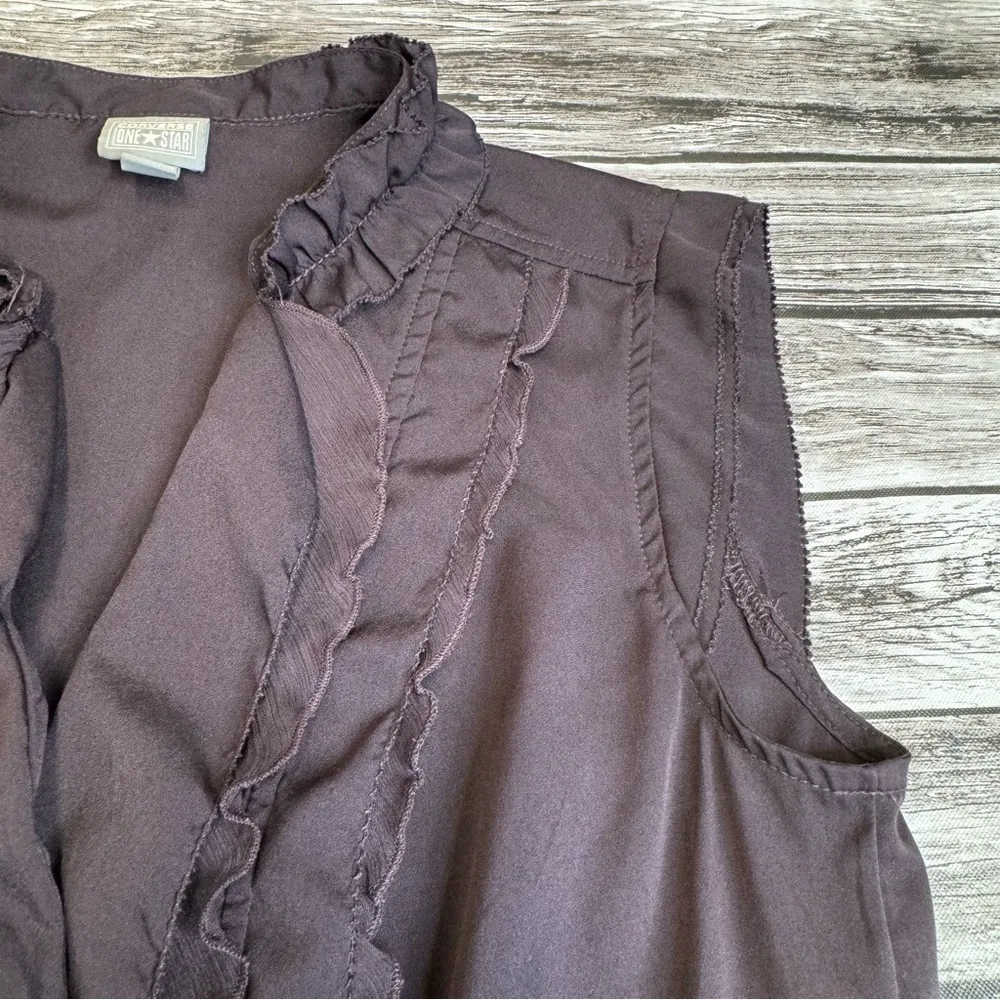 Converse One Star Women's Brown Button Ruffle Sleeveless Blouse S SM Small Light - Image 6