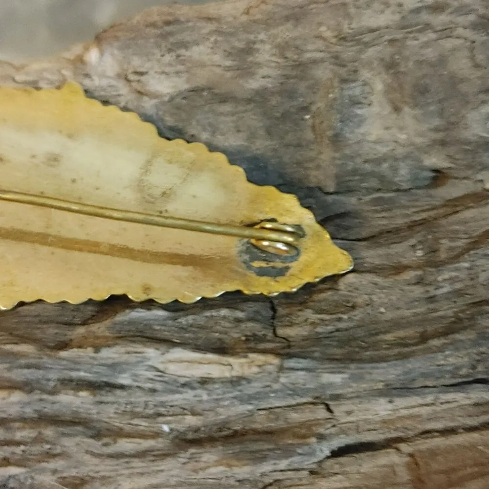 Antique Vintage Damascene Art Deco Gold Tone Silver Filigree Bar Brooch Pin FLAW - Image 13