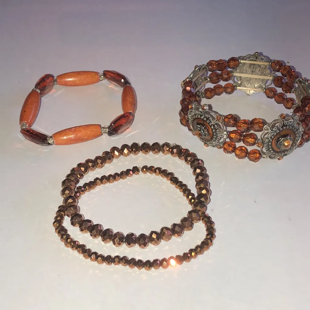 Elegant Beaded Bracelet Set with Silver Tone Accents Brown - Image 4