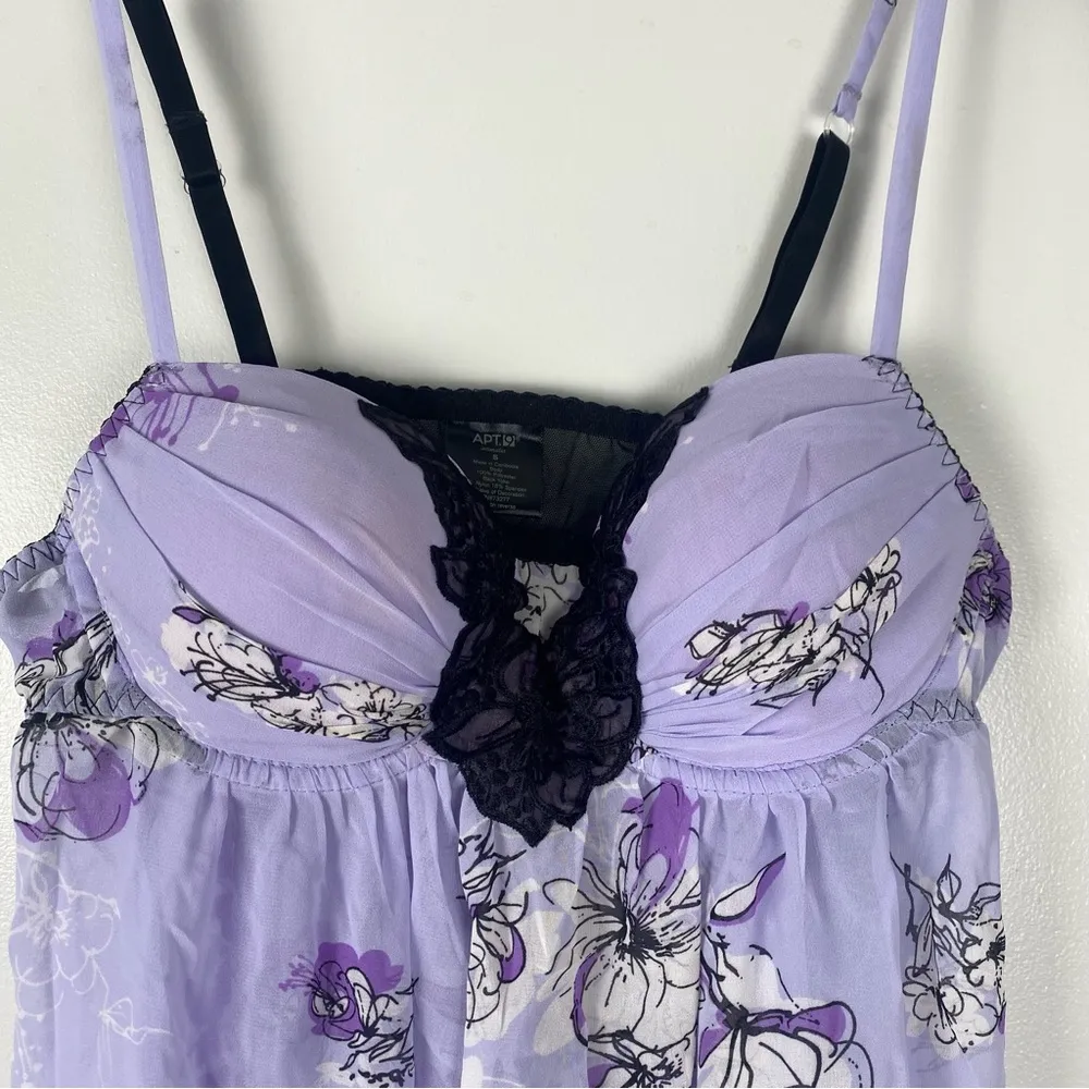 Apt 9 Babydoll Slip Dress Lingerie Chemise Small Purple Floral Mesh Padded - Image 3