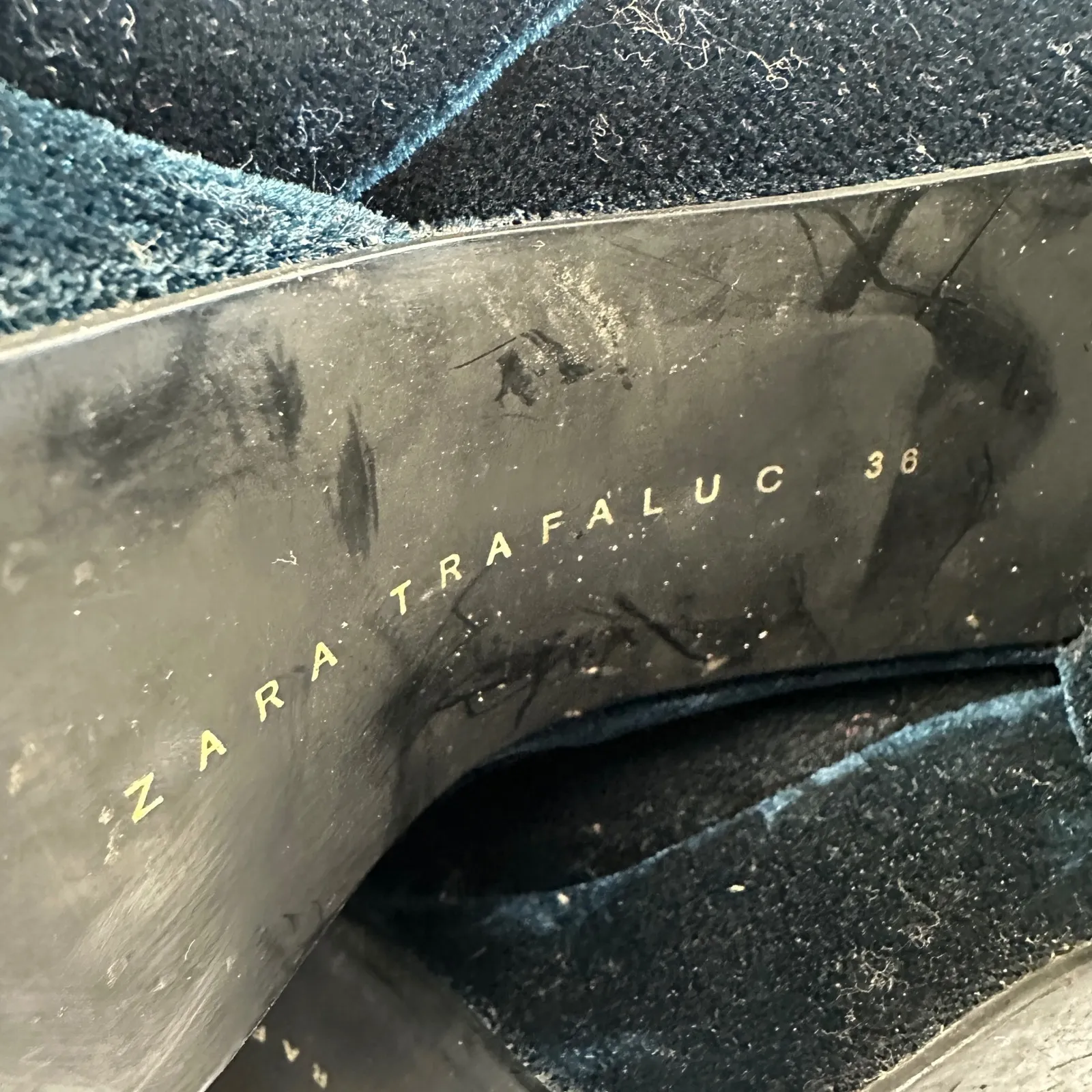 ZARA TRF Teal Velvet Platform Block Heel Ankle Boots Womens‎ 36 Goth Festival Blue Size 5 - Image 7