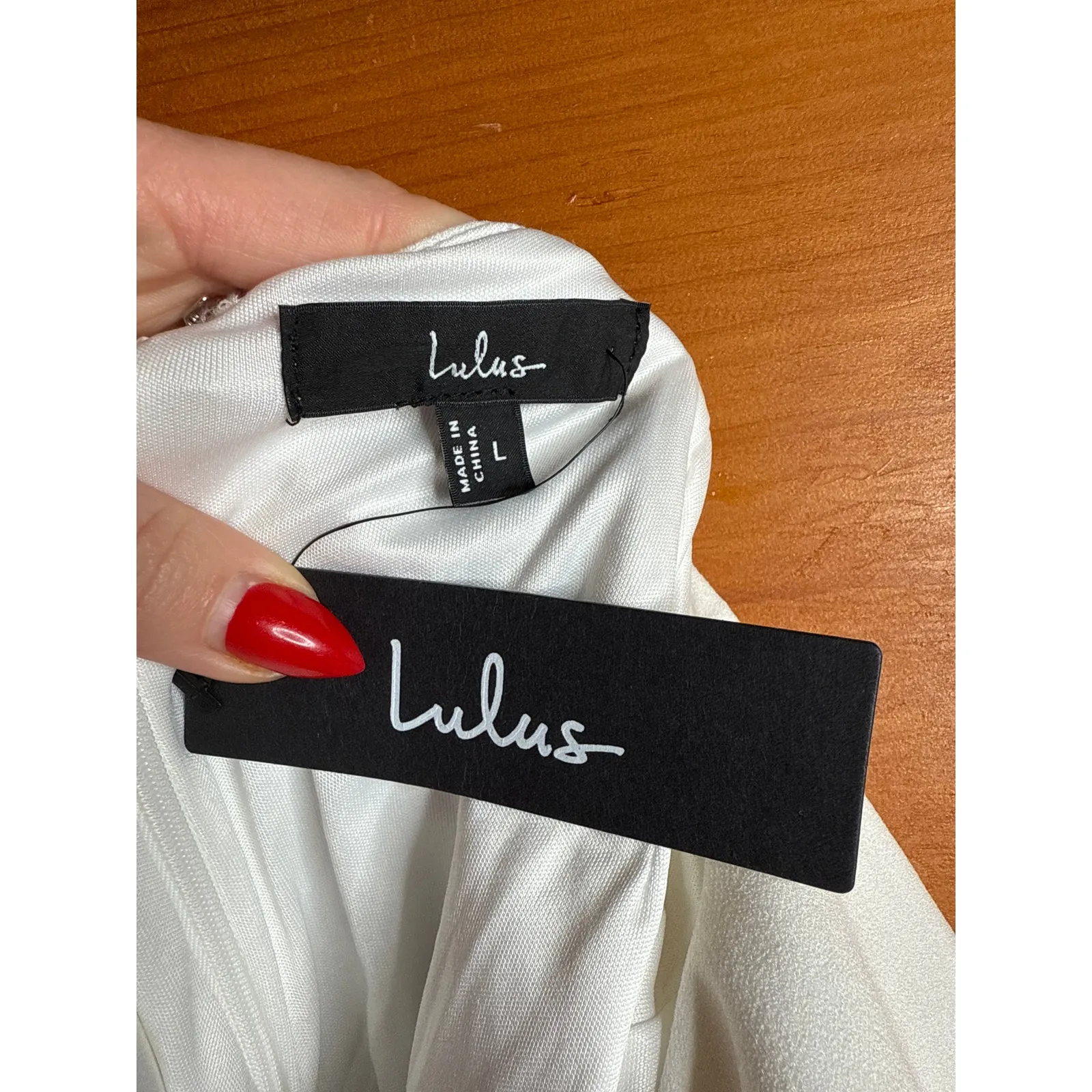 Lulus Beaming Perfection White Pearl Organza Tie-Strap Mini Dress Wedding Size L - Image 6