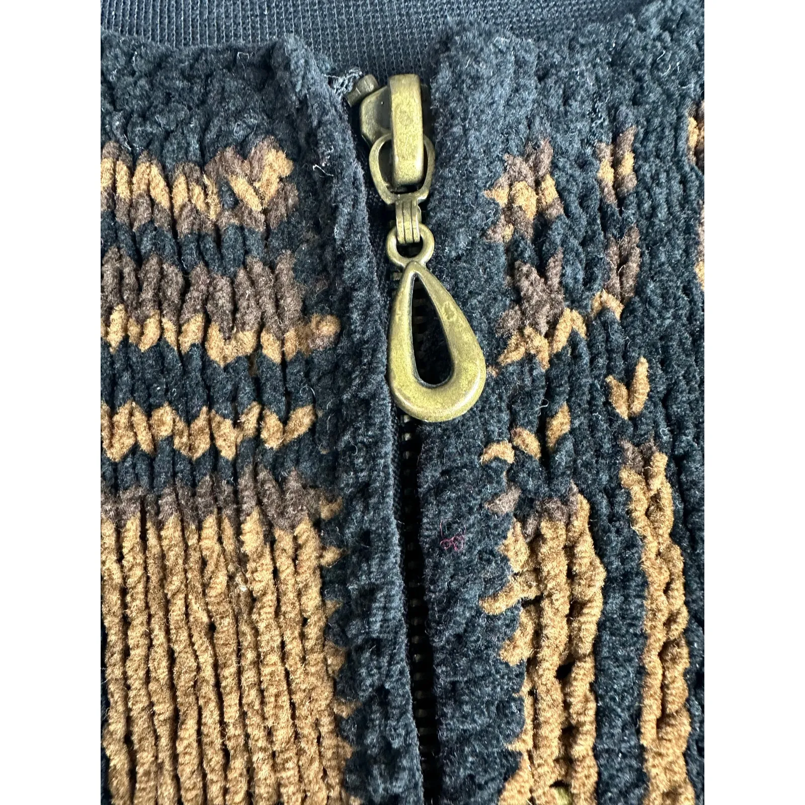 Vintage Harold's Size Large Woven Knit Vest Black Brown Full Zip Retro Hipster - Image 5