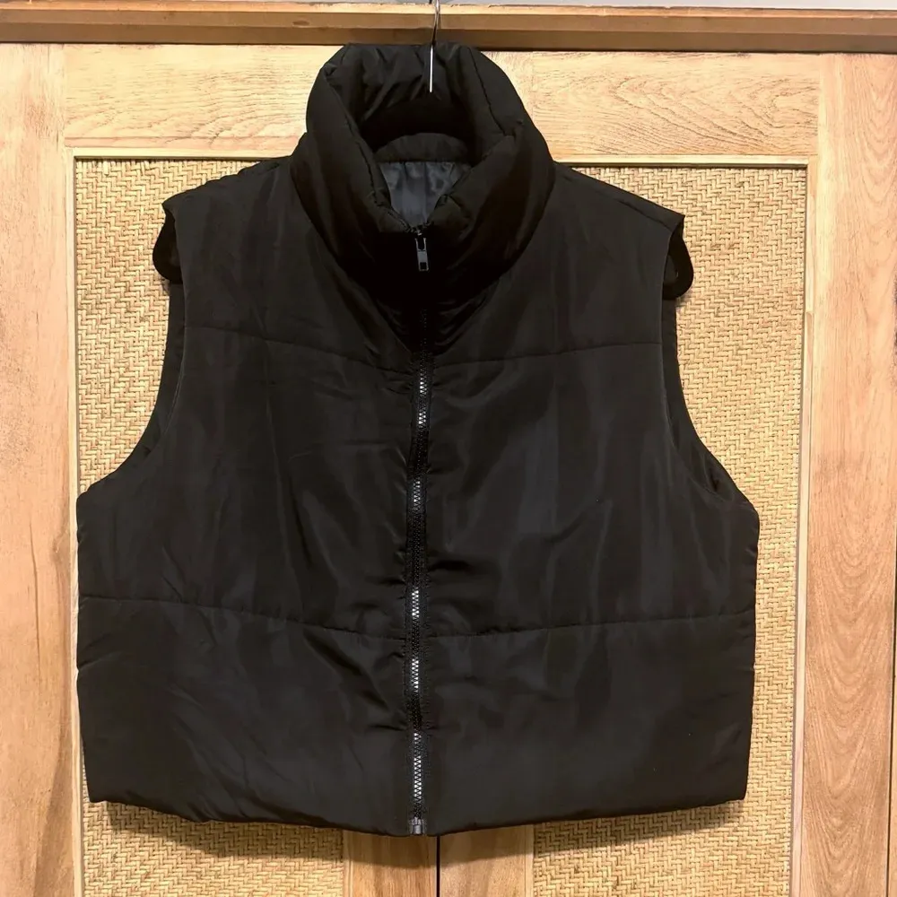 NWOT SHEIN EZwear Plus Zip Up Black Puffer Vest Coat Plus Curve 0XL XL Winter - Image 3