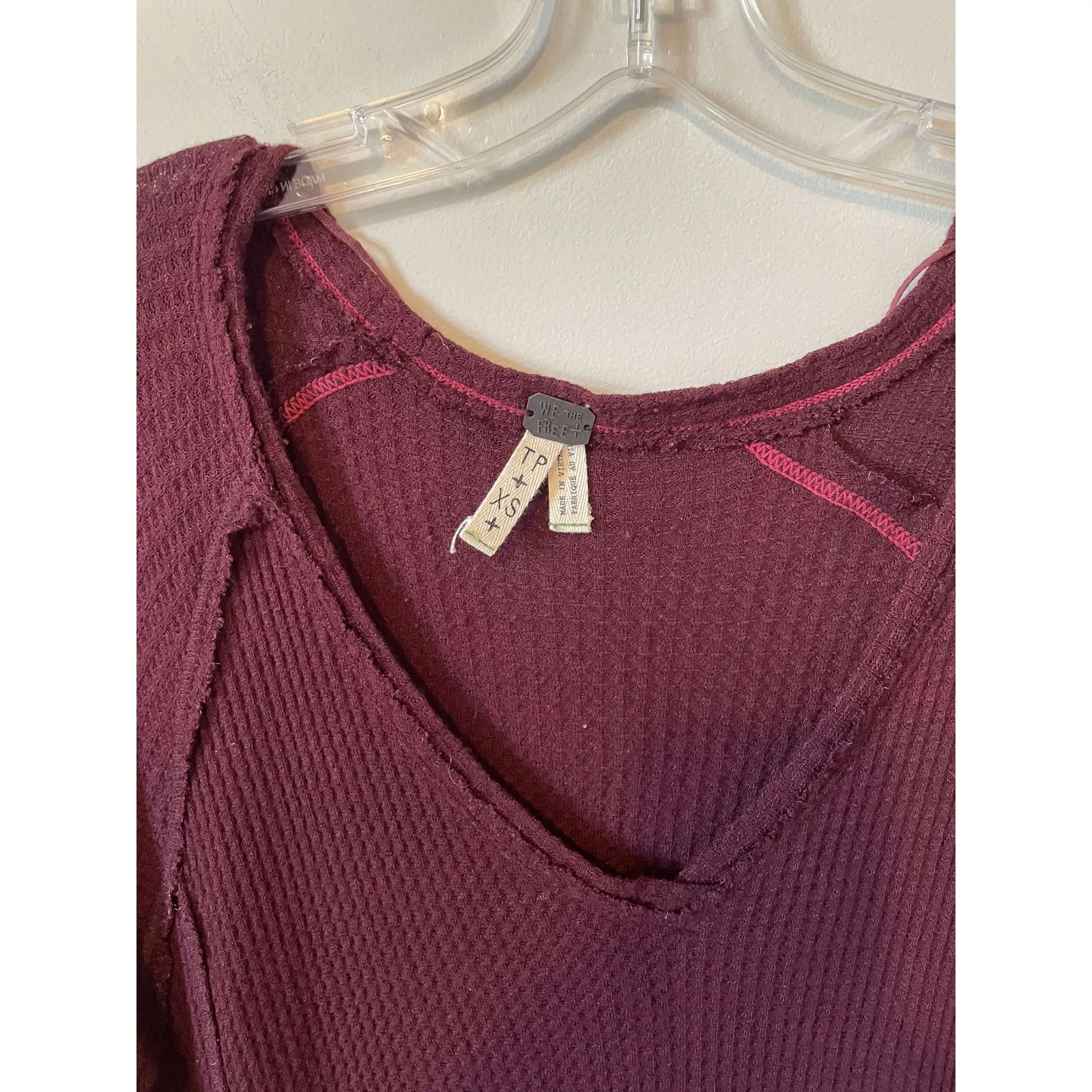Free People We the Free Oversized V-Neck Thermal Tunic Shirt Purple Wine Size XS - Image 6