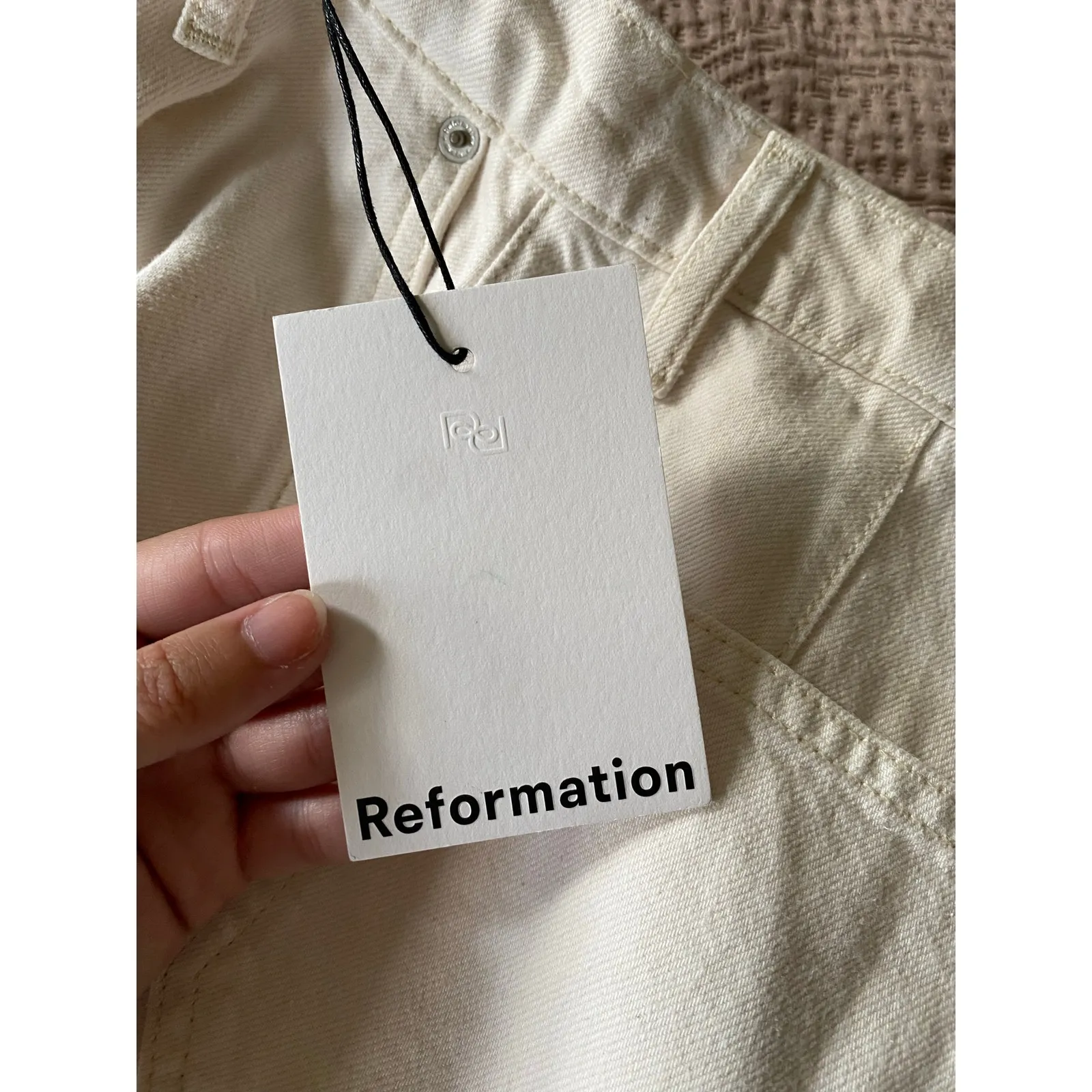 REFORMATION Blake High Waist Utility Denim Shorts in Fior Di Latte Size 23 - Image 12