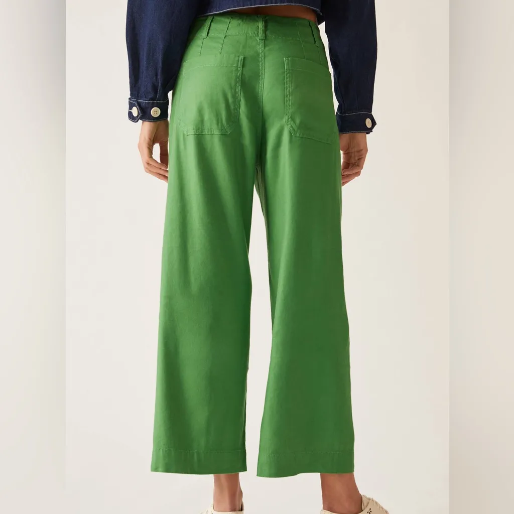 Maeve Anthropologie Colette Wide-Leg Green Pants Linen Blend High Waist Size 24 - Image 10