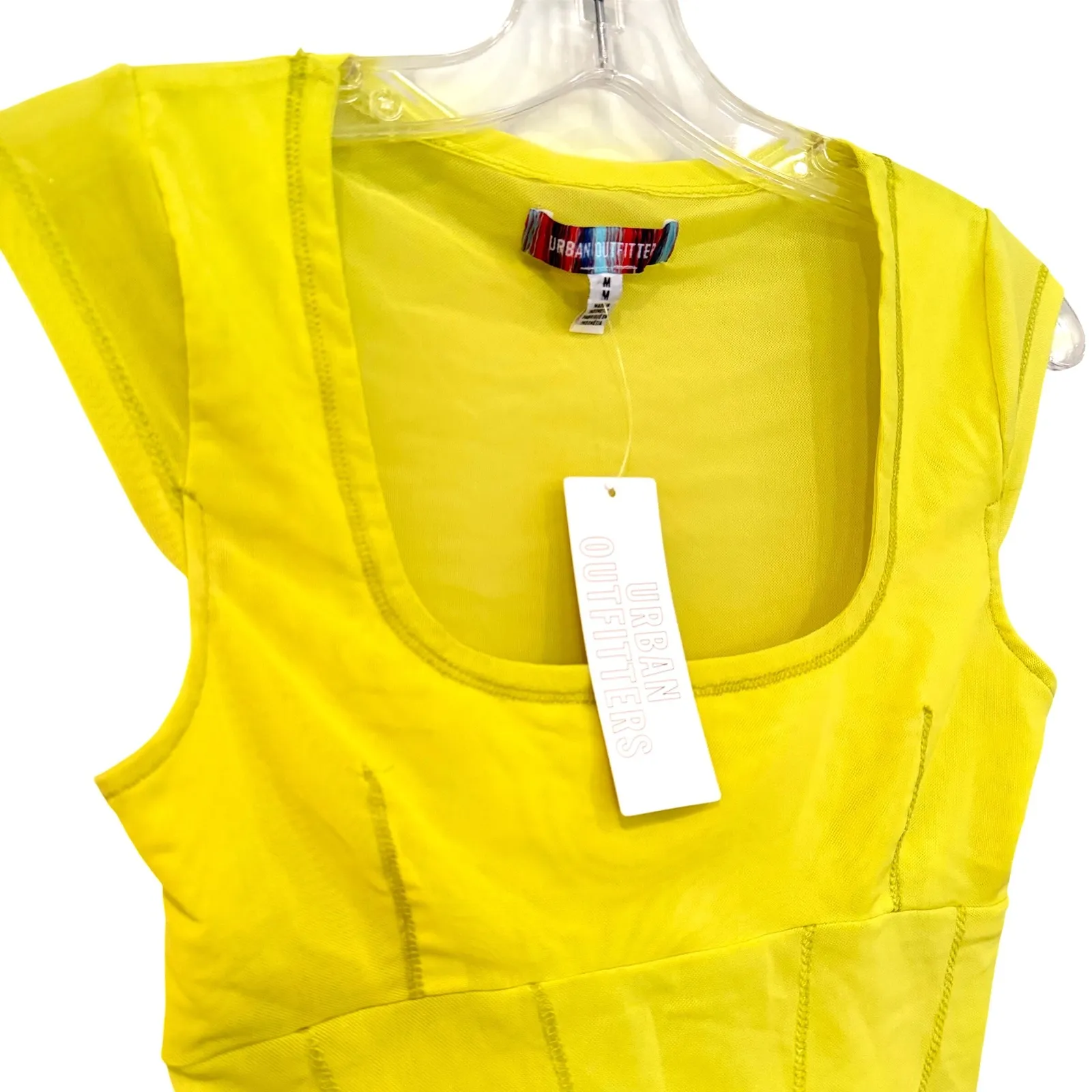 Urban Outfitters Mesh Crop Top Corset Square Neck Women's Medium Yellow Y2K Boho - Image 3