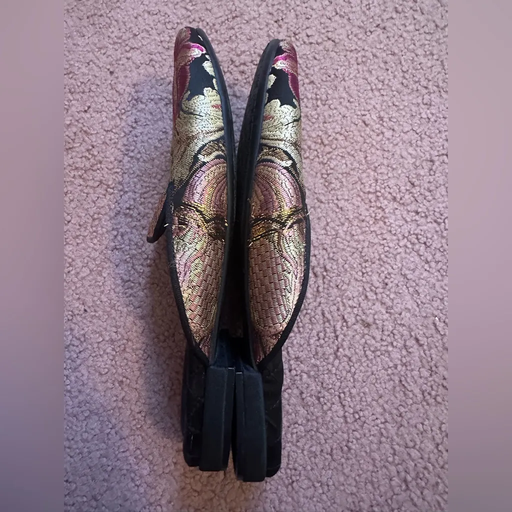 EUC BIRDIES Size 8 Phoebe Black Floral Jacquard Slides Slip On Mules - Image 4