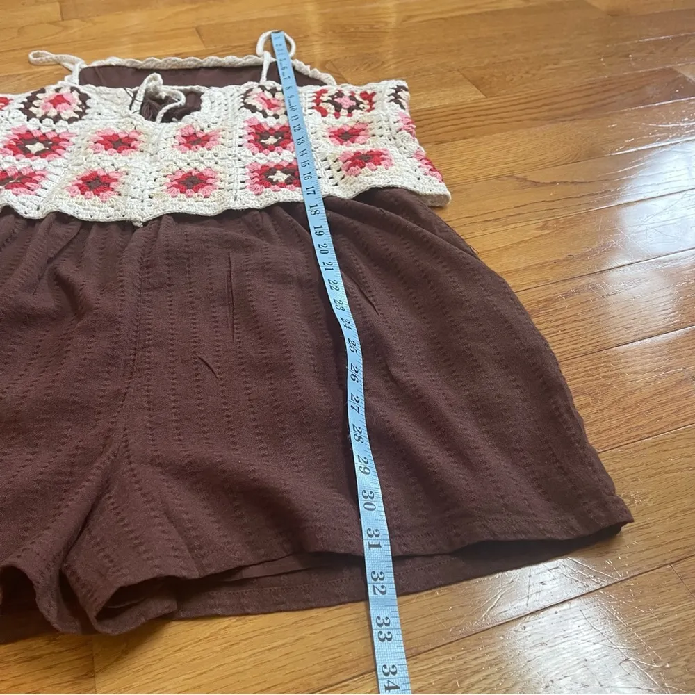 LUCKY BRAND Women's Crochet-Bodice Romper Jumpsuit shorts cotton Sz L - Image 6