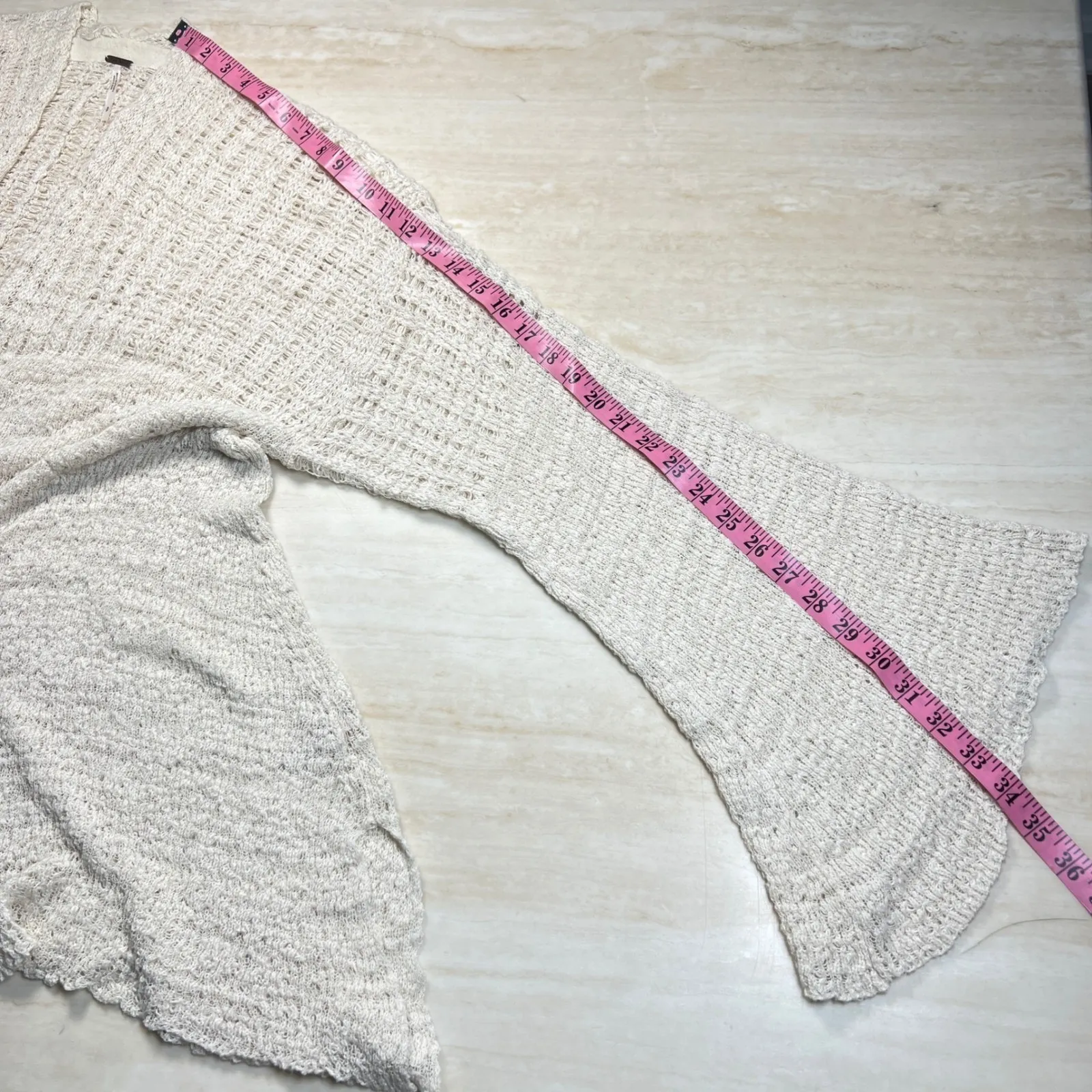 Free People Women's Crochet Cardigan Bell Sleeve Open Knit Ivory Bohemian - Image 11