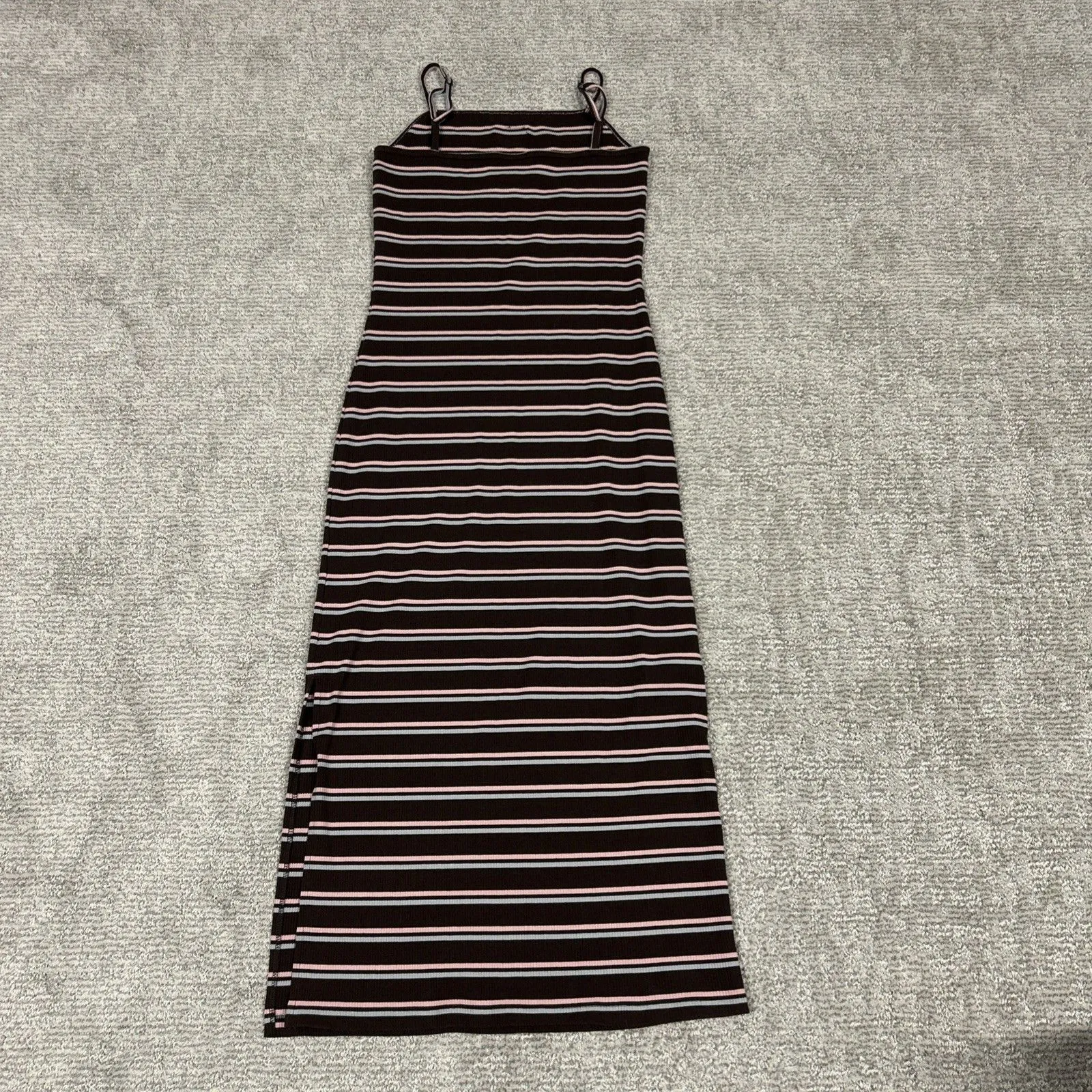 Nike Femme Ribbed Striped Maxi Dress Womens Small Y2K Brown Side Slit - Image 7