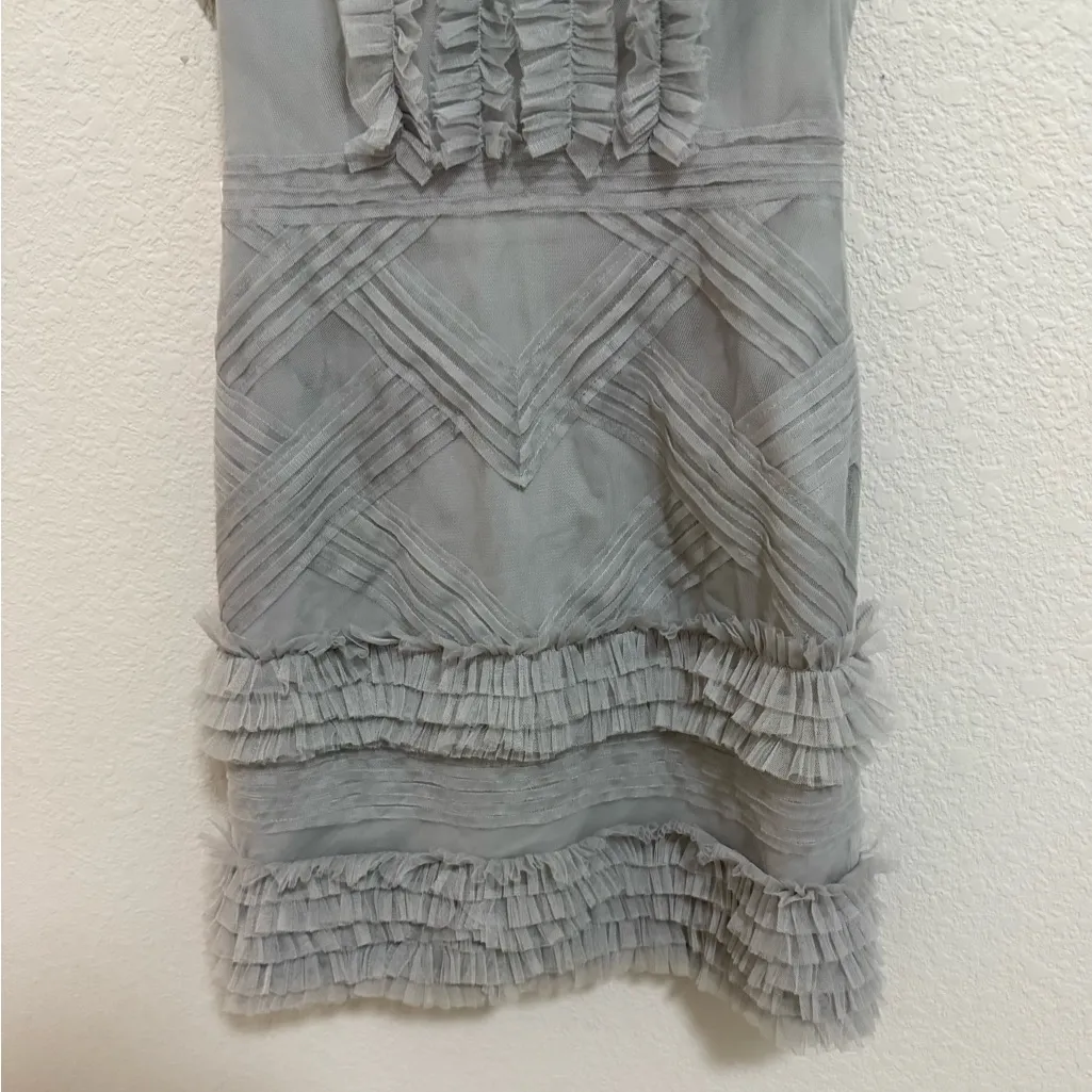 BCBGMaxAzria Annie Pearl Gray Lace Tulle Ruffle Mini Dress Size 0 - Image 6