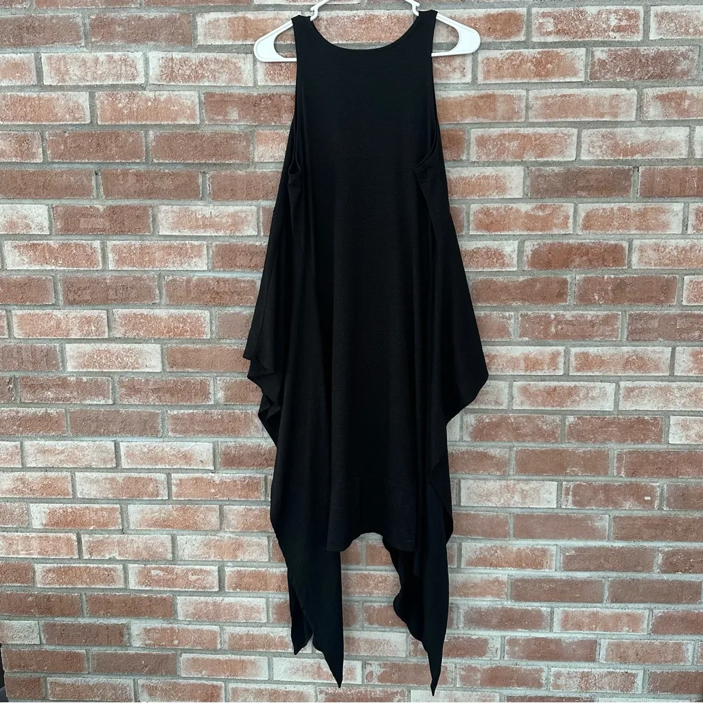 Kedem Sassoon One Size Long Tunic Tank Dress Asymmetrical Flowy Knit Black OS - Image 6