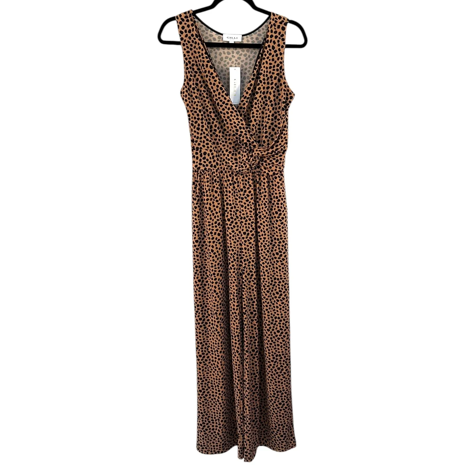 NWT Gilli Stitch Fix Leopard Animal Print Twist Waist‎ Wide Leg Jumpsuit Small Brown - Image 4