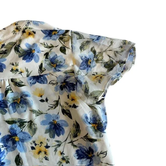 Perseption Concept Floral Ruffle Blouse Button Down Top Short Sleeve Size‎ L Blue Size L - Image 15