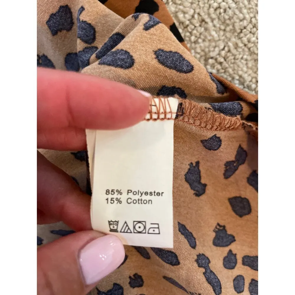 Angashion Brown & Black Leopard Print Flutter Sleeve Blouse M - Image 5