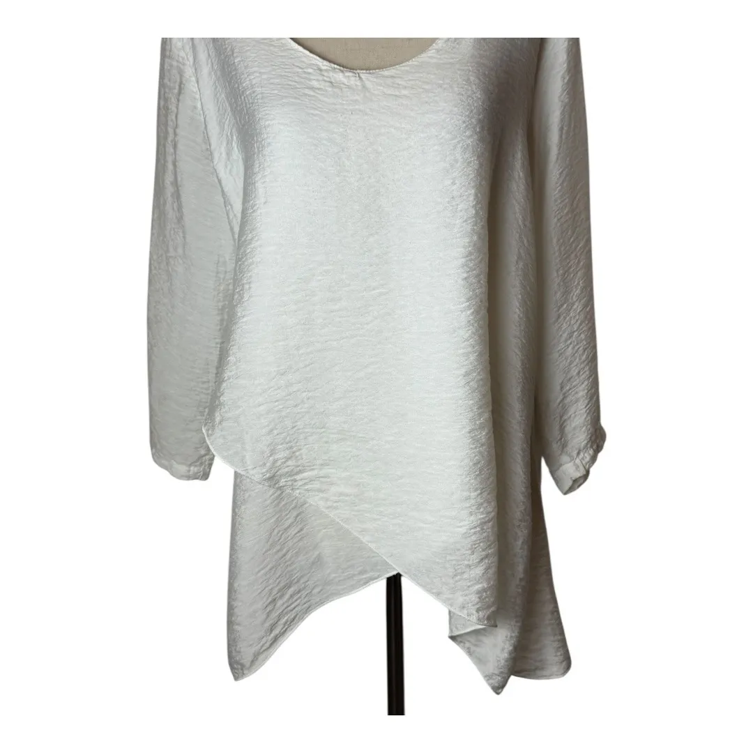Cut Loose Shirt Women‎ Small White Textured Asymmetrical Hem V Neck Tunic Top - Image 6