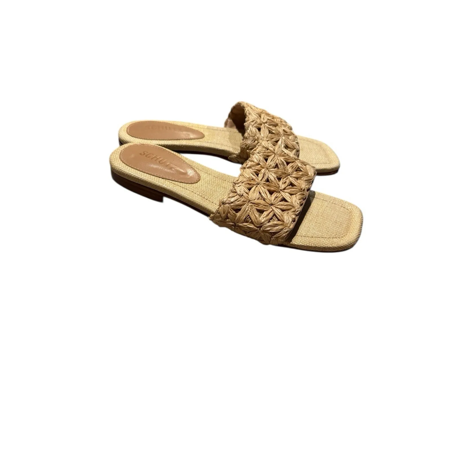 Schutz Womens Ayla Tan Woven Square Toe Slide Sandals Shoes size 7 - Image 6