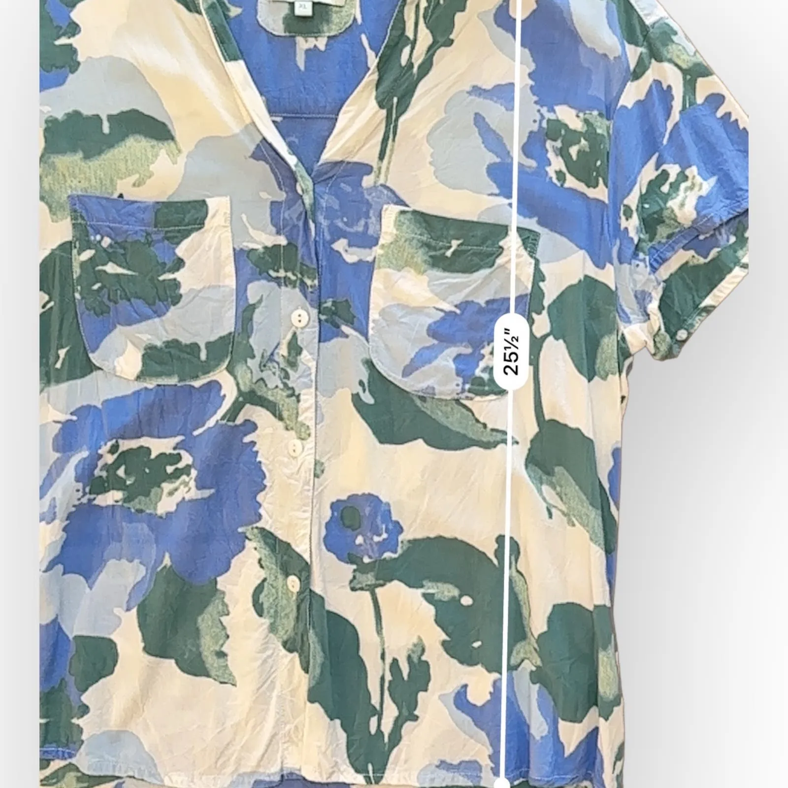 Piyama Blue Floral Print Short Sleeve Button up Pajama Top Size XL White - Image 3