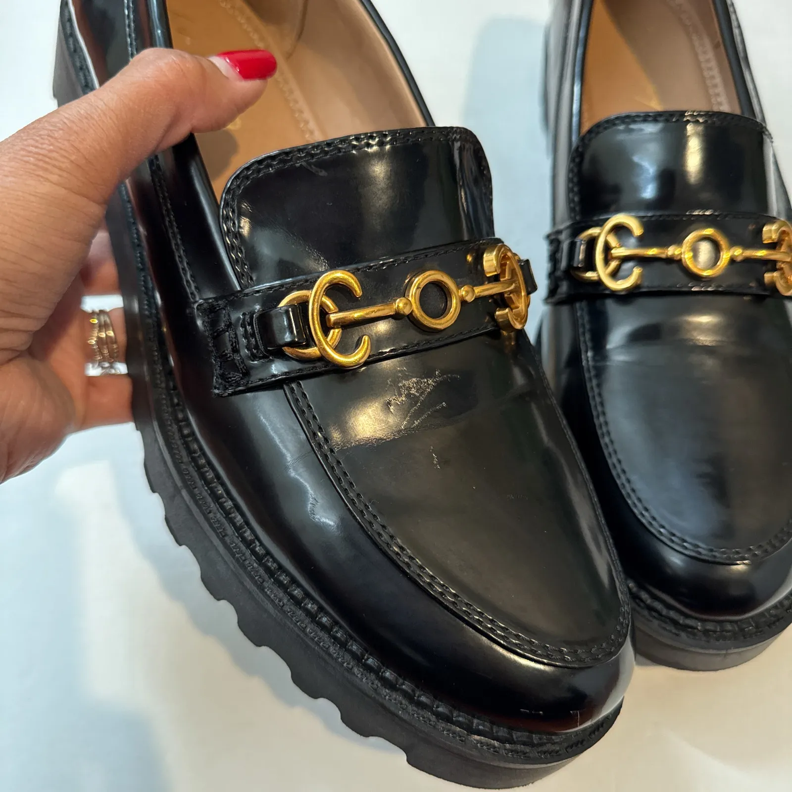 Circus NY by Sam Edelman Deana Loafers Black Patent Gold Chain Size 10 - Image 4