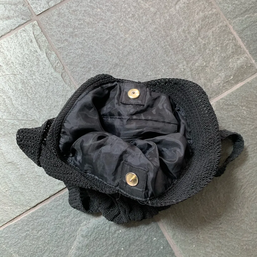 Black lined crochet cable stitch boho shoulder sling bag cotton blend - Image 4