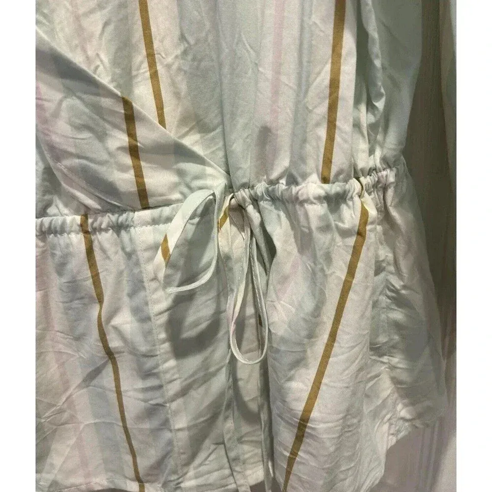 A‎ New Day 100% Cotton Mint Green Striped Faux Wrap Blouse Size Large - Image 2