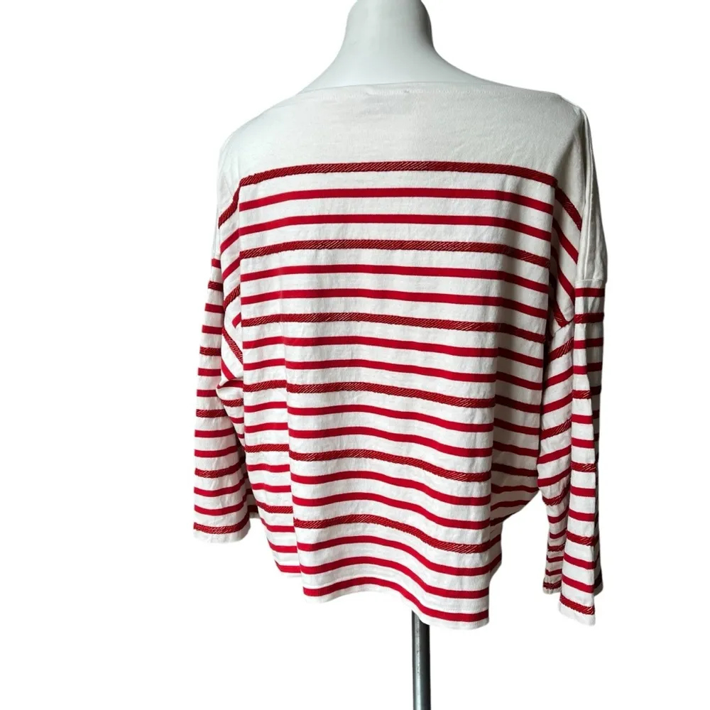 Polo Ralph Lauren Oversize Red/White Striped Jersey Crewneck Beaded Tee, Sz XL Red - Image 8
